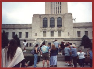 The Nebraska State Capitol: Participents heading in to perform the Blessing of the Crops ritual